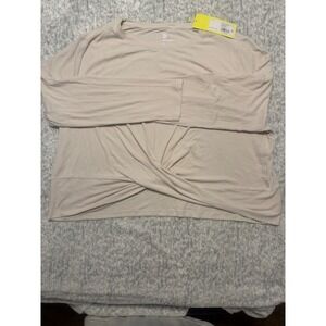 All in Motion‎ Womens Light Beige Twist Front Long Sl. Athletic Top Size 2X NWT